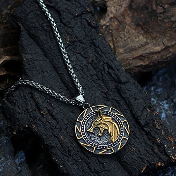 Stainless Steel Wolf Pendant Necklace Men's Viking Medallion Jewelry Gift - Picture 4 of 7